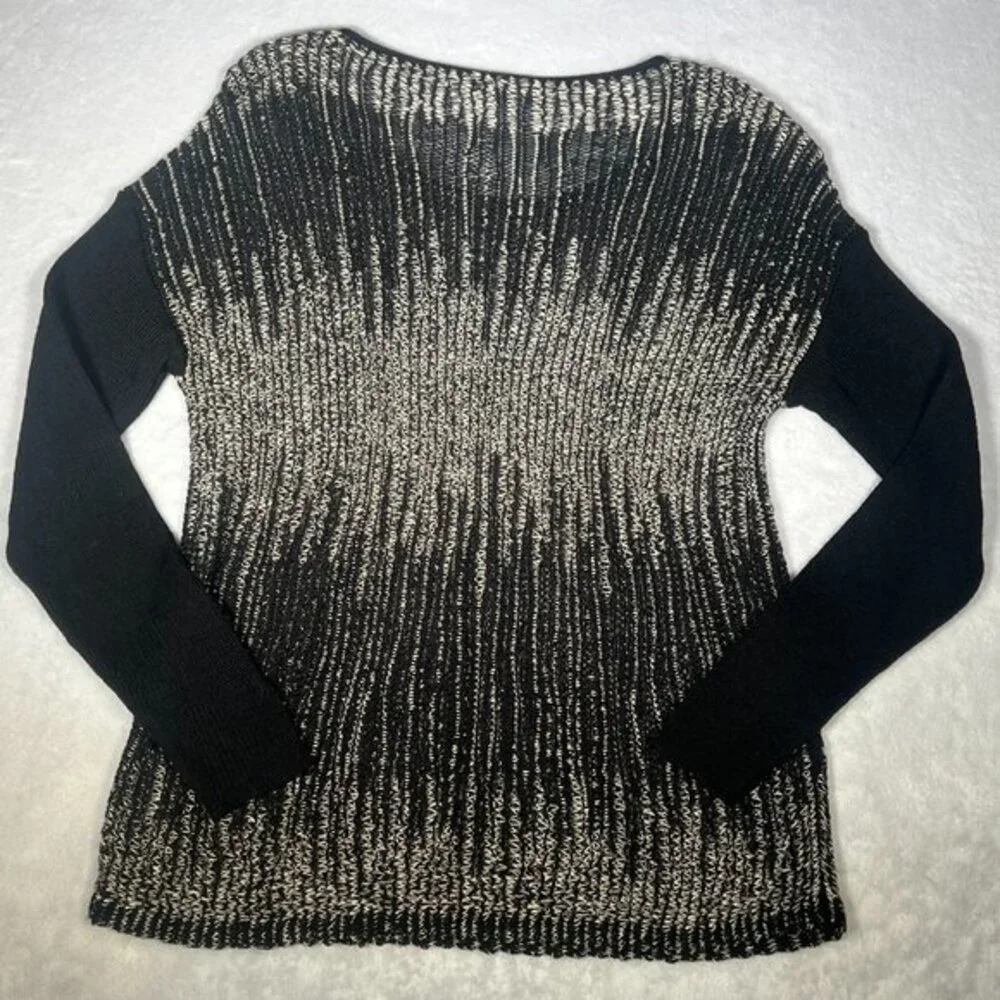 Eileen Fisher Sweater Womens PP / XS Black Tan Sheer Pullover Wool Linen Box Top